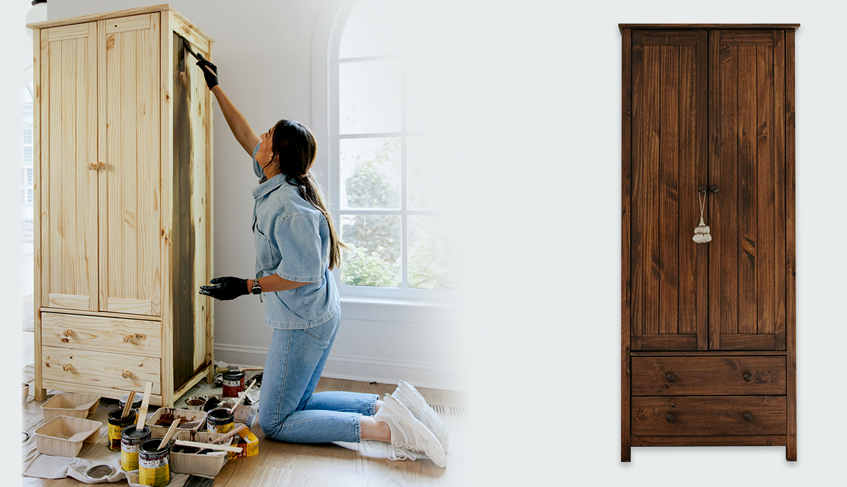 intermixing stains on a wood cabinet